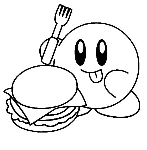 ζωγραφική Kirby με ένα χάμπουργκερ