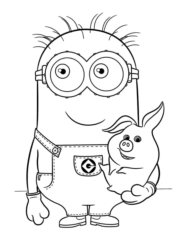 ζωγραφική Τα Minions αγκαλιάζουν το γουρούνι