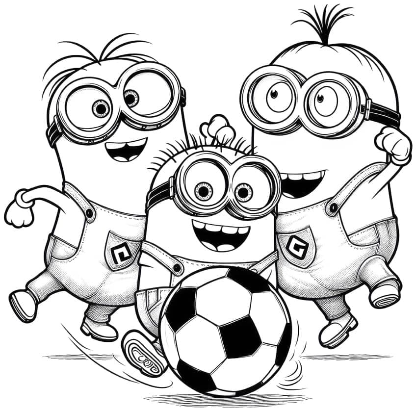 ζωγραφική τρία Minions που παίζουν μπάλα