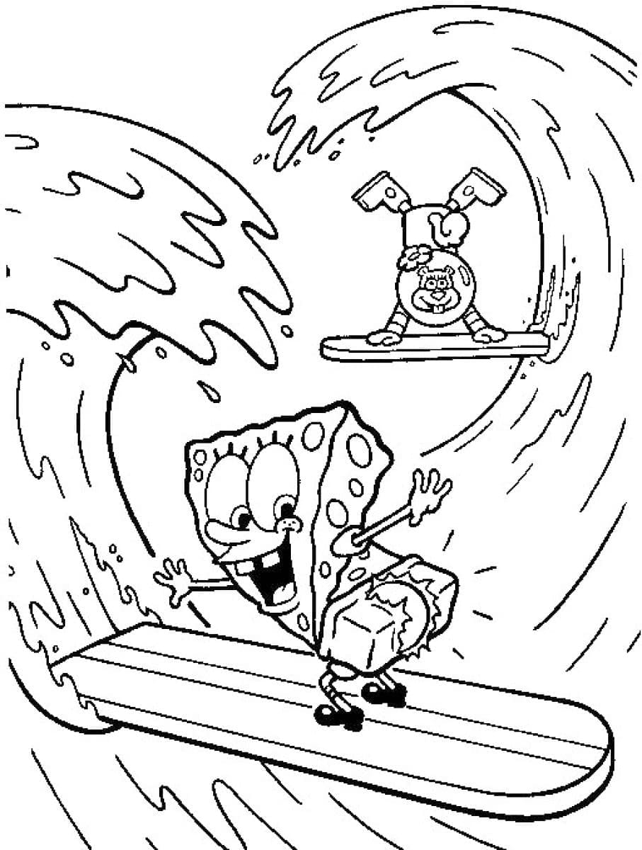 ζωγραφική Sandy Cheeks και Spongebob Surfing