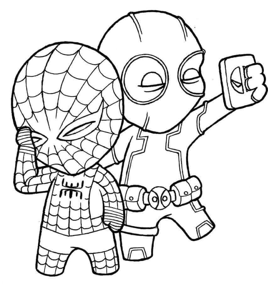 ζωγραφική Chibi Spiderman και Deadpool