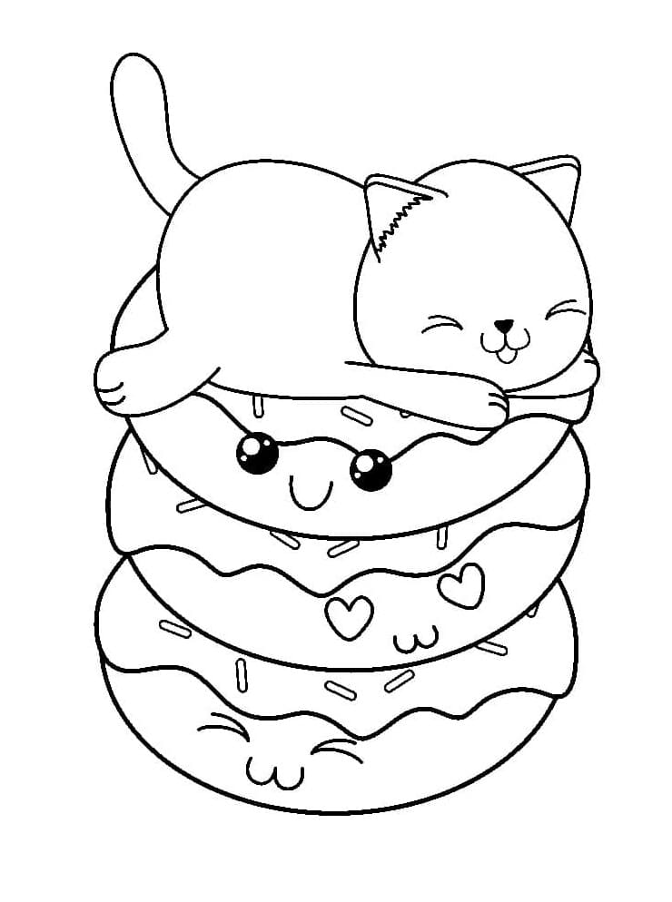 ζωγραφική Ντόνατ Kawaii και γατάκι