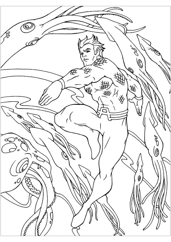 ζωγραφική Aquaman και καλαμάρια