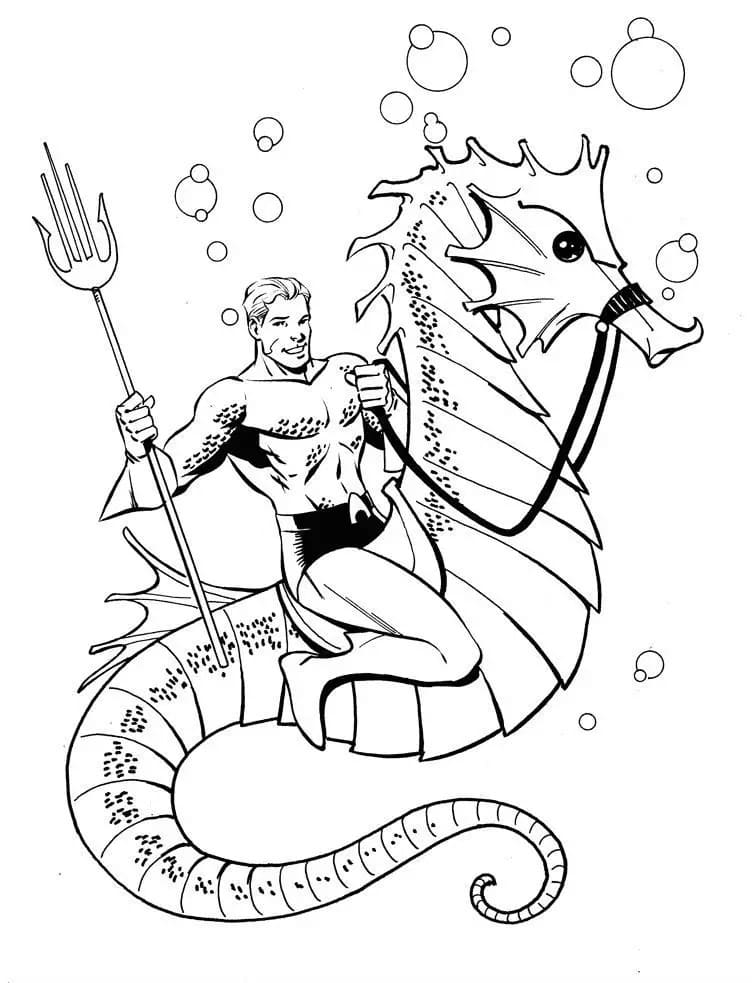 ζωγραφική Aquaman καβαλάει ιππόκαμπο
