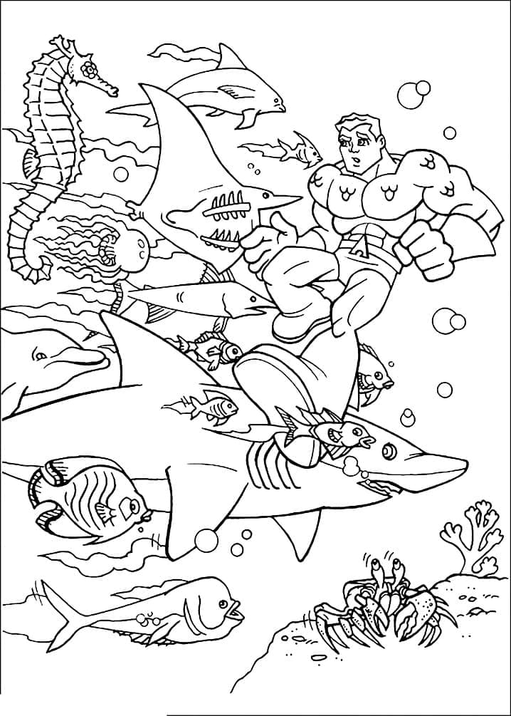 ζωγραφική Aquaman με θαλάσσια ζώα