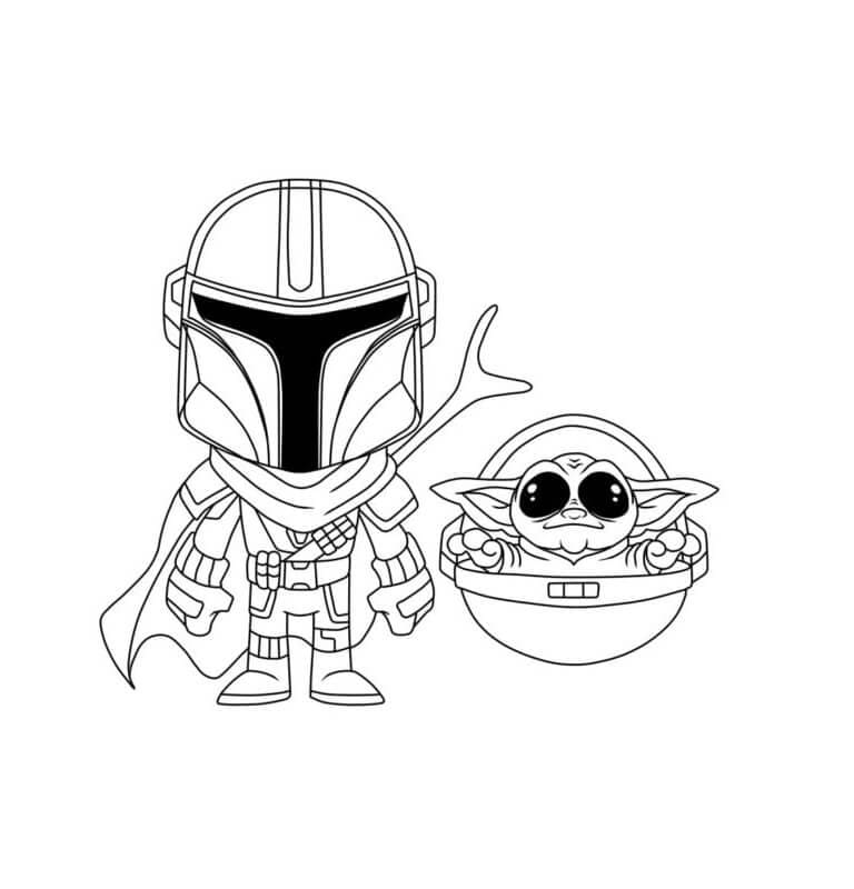 ζωγραφική Chibi Mandalorian και Baby Yoda