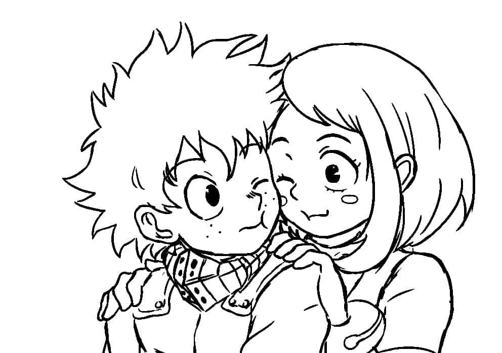 ζωγραφική Χαριτωμένος Deku και Uraraka