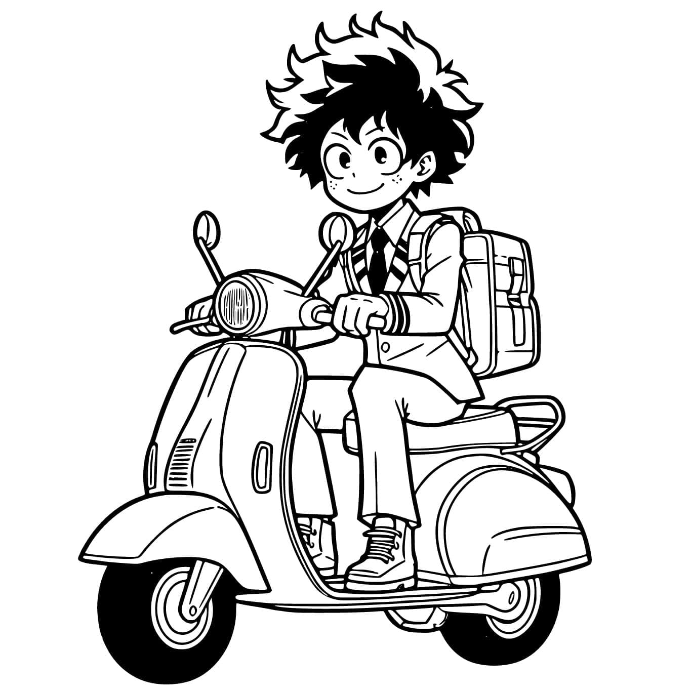 ζωγραφική Izuku Midoriya σε σκούτερ
