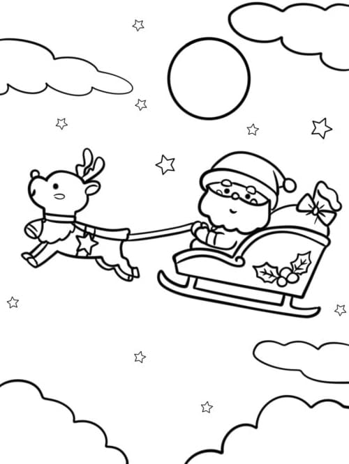 ζωγραφική Άγιος Βασίλης και έλκηθρο πετούν