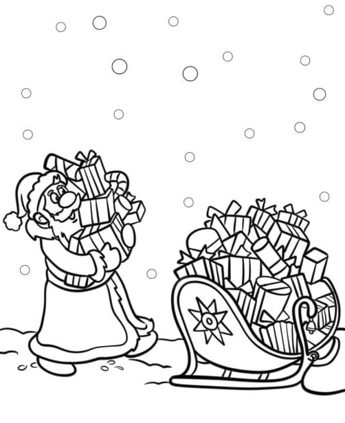 ζωγραφική Άγιος Βασίλης με δώρο σε έλκηθρο