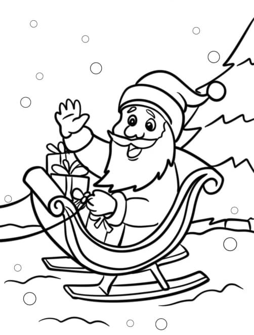 ζωγραφική Άγιος Βασίλης με έλκηθρο χαρούμενος