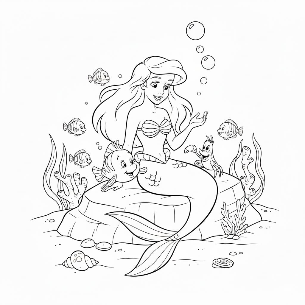 ζωγραφική Η Άριελ κάθεται στην πέτρα