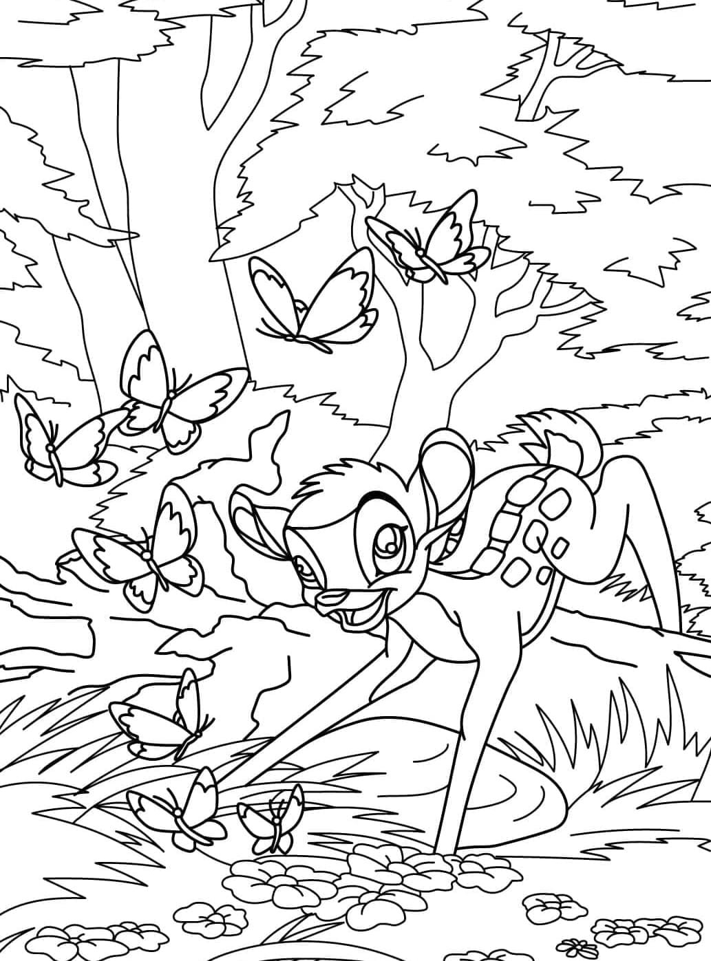 ζωγραφική Ο Μπάμπι παίζει με πολλές πεταλούδες