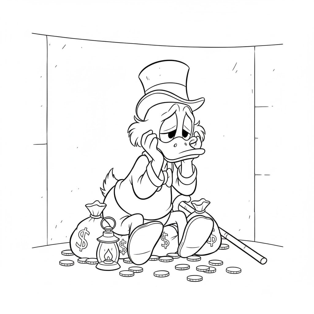 ζωγραφική Ο Σκρουτζ Μακ Ντακ είναι λυπημένος