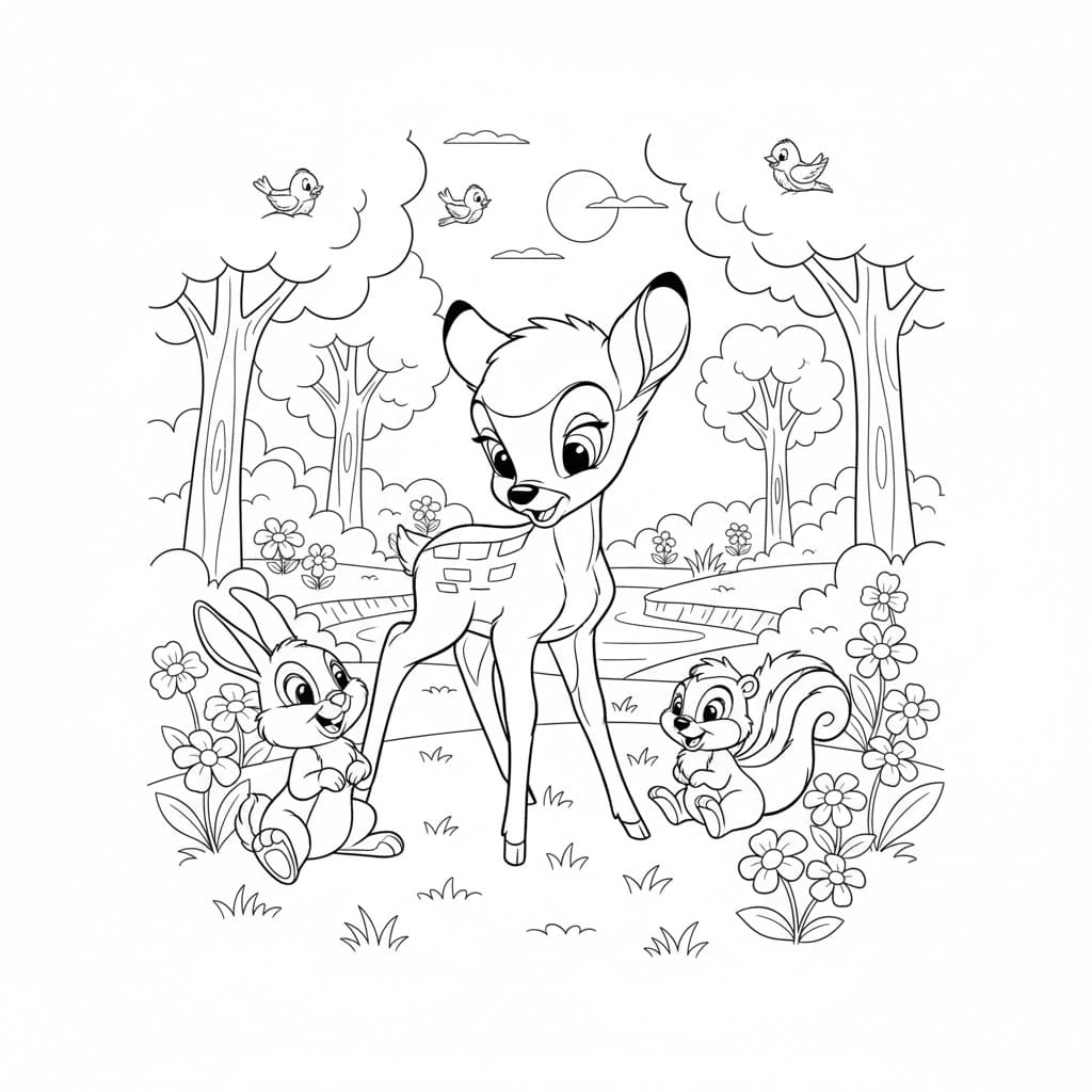 ζωγραφική Ο Θάμπερ, ο Μπάμπι και ο Ρόνο χαρούμενοι