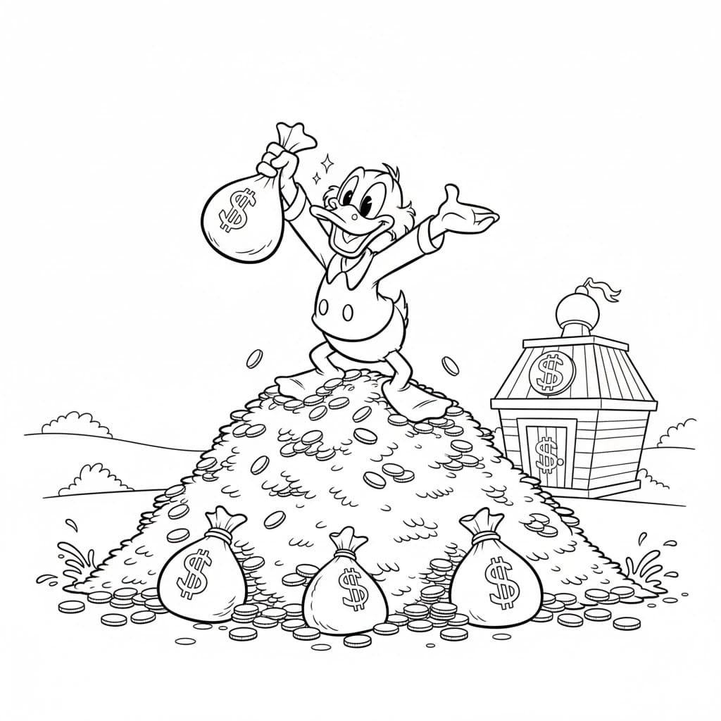 ζωγραφική Σκρουτζ Μακ Ντακ χαμογελώντας