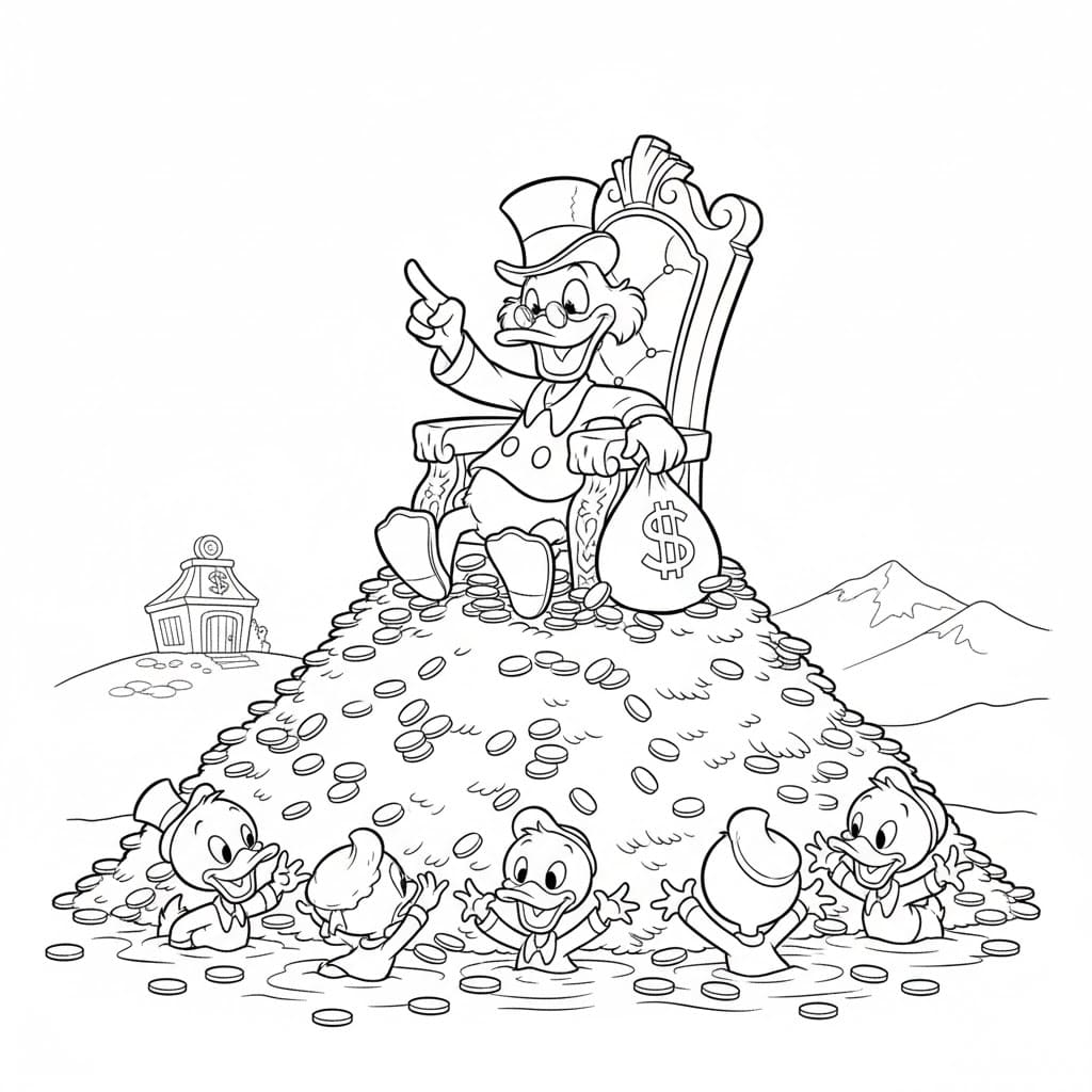 ζωγραφική Σκρουτζ Μακ Ντακ καθισμένος