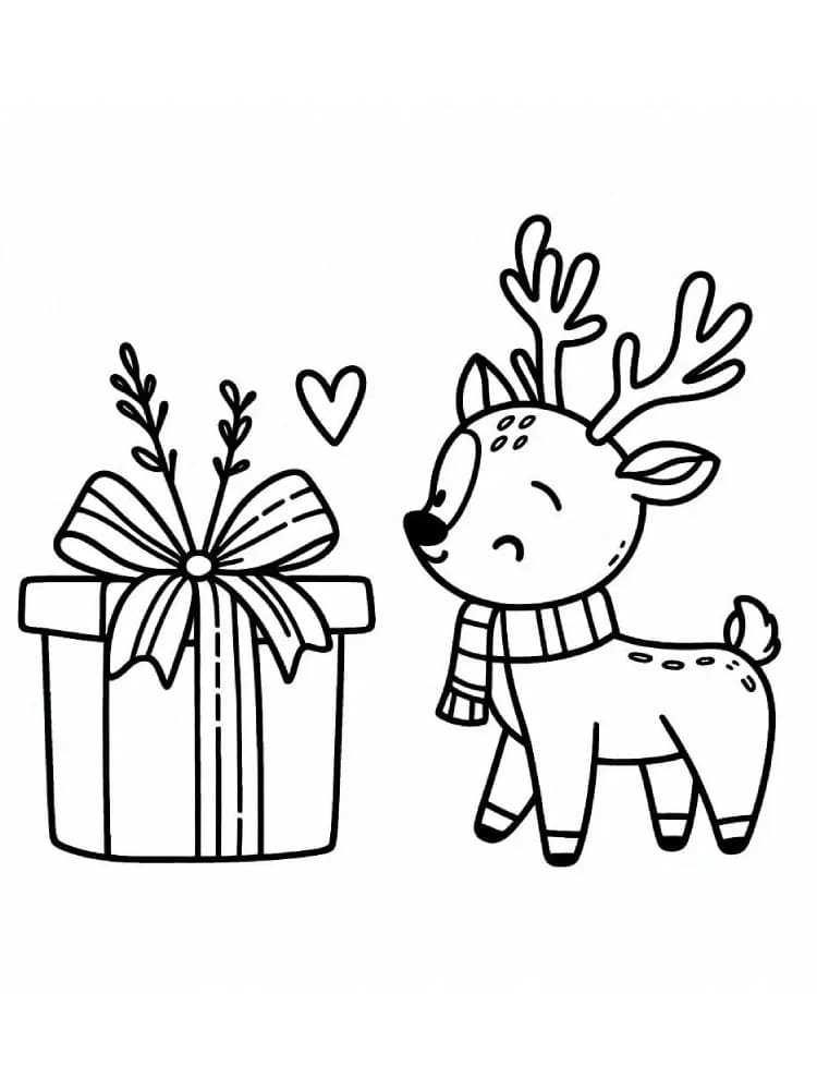 ζωγραφική Τάρανδοι χαρούμενοι και δώρο