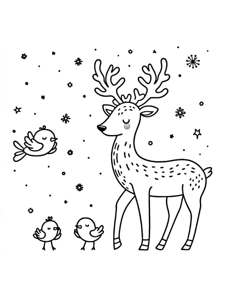 ζωγραφική Τάρανδοι με μικρά πουλιά