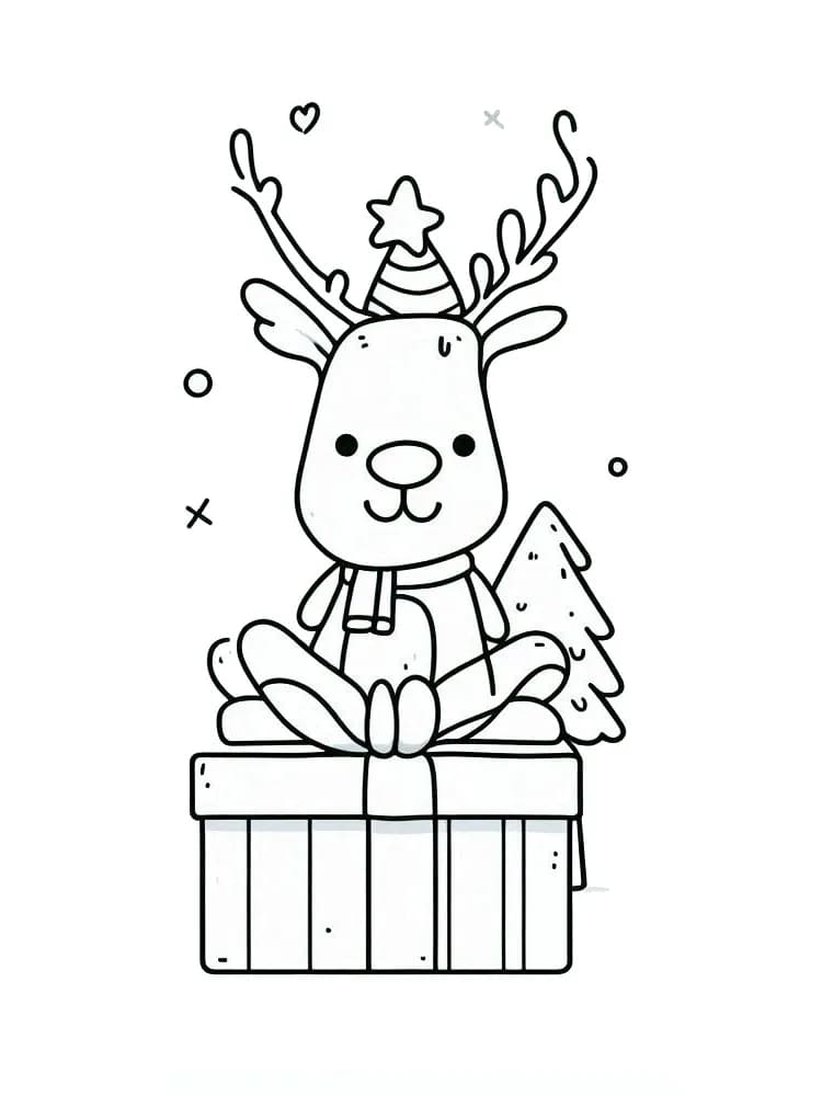 ζωγραφική Τάρανδος και κουτί δώρου