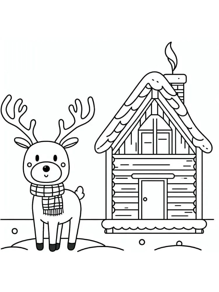 ζωγραφική Τάρανδος και σπίτι