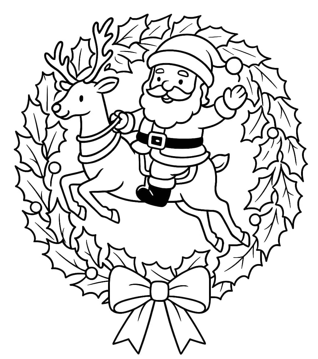 ζωγραφική Άγιος Βασίλης και χριστουγεννιάτικο στεφάνι