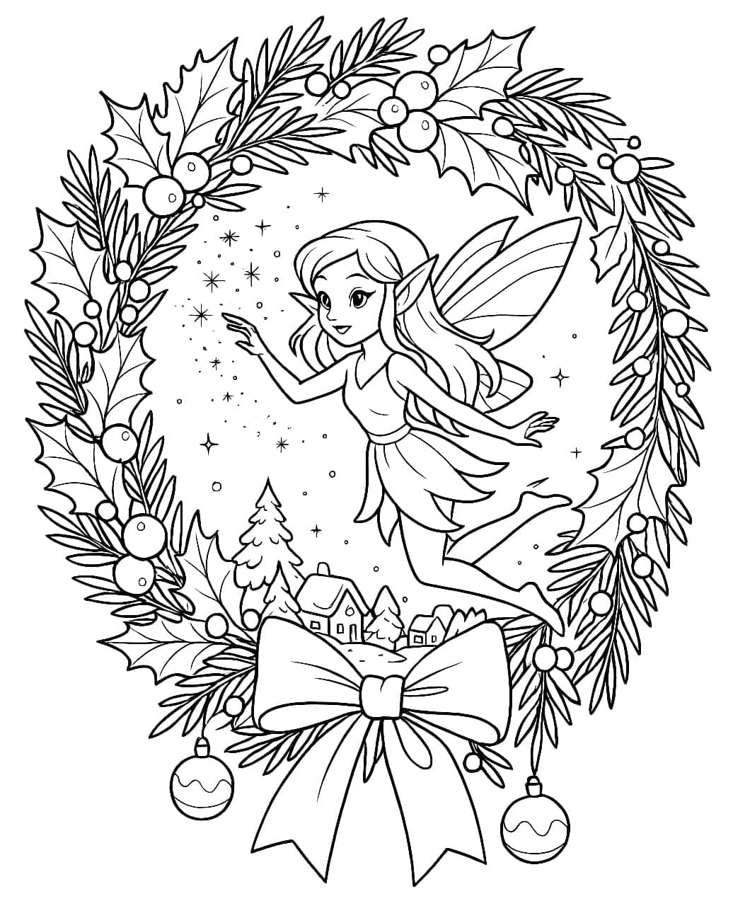 ζωγραφική Χαριτωμένο χριστουγεννιάτικο στεφάνι