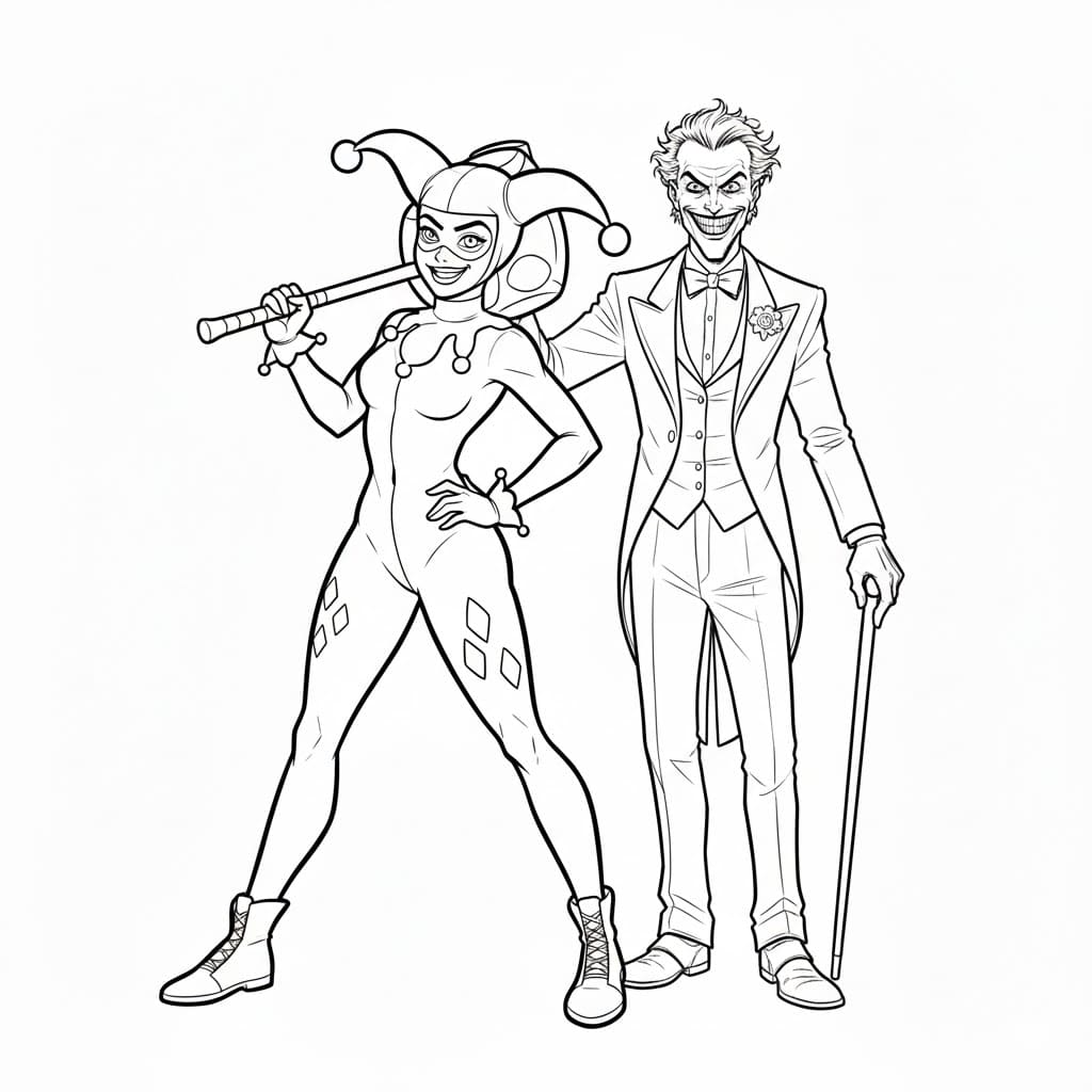 ζωγραφική Χάρλεϊ Κουίν και Τζόκερ δωρεάν.