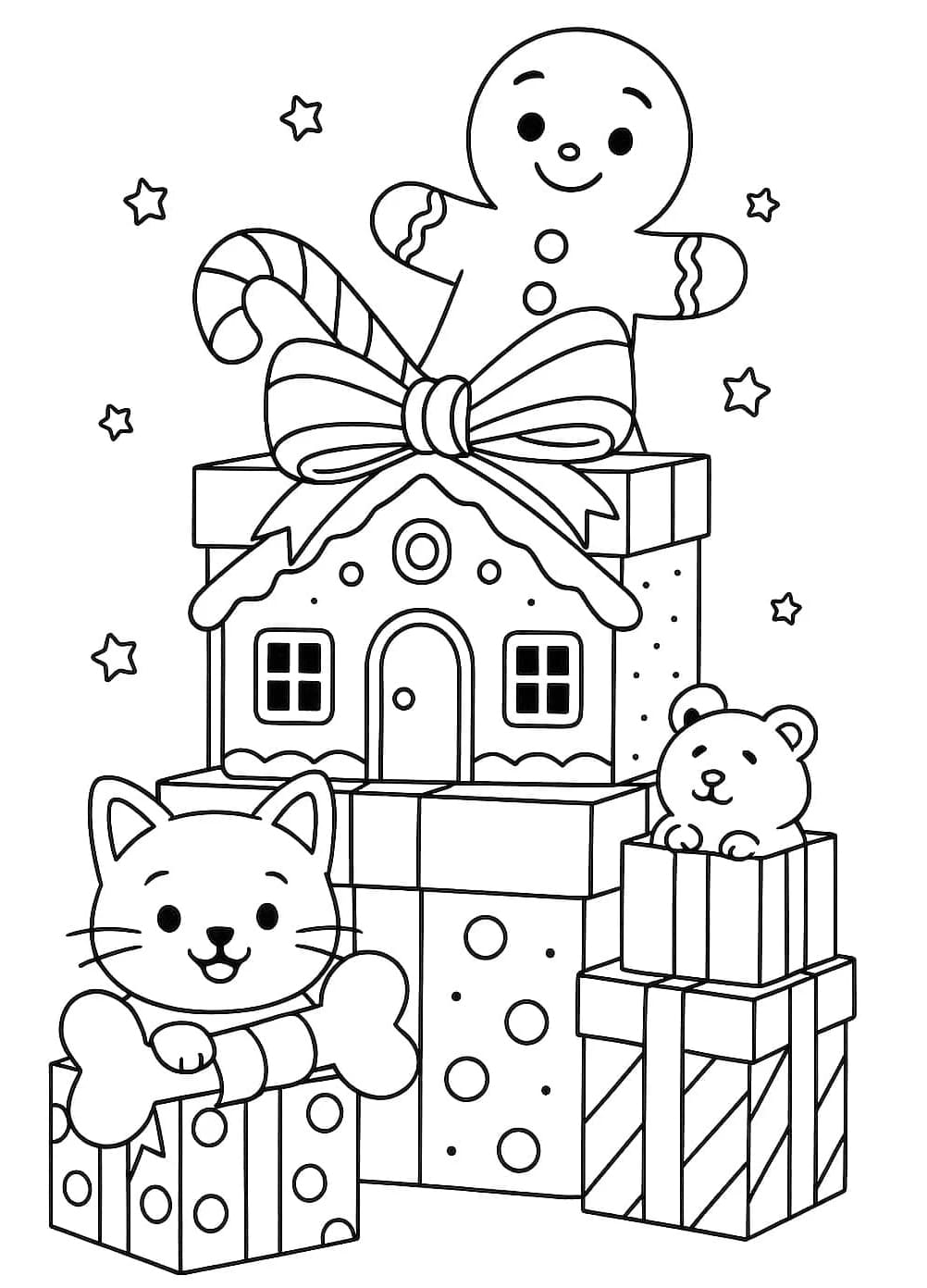 ζωγραφική Χριστουγεννιάτικα δώρα στοιβαγμένα το ένα πάνω στο άλλο