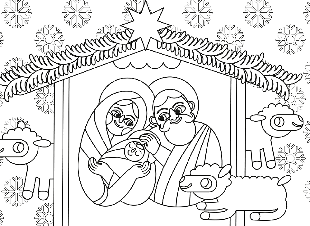 ζωγραφική Χριστουγεννιάτικη σκηνή γέννησης δωρεάν.