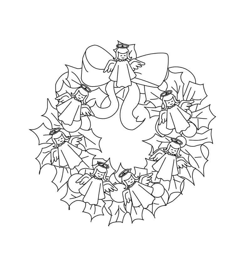 ζωγραφική Χριστουγεννιάτικο στεφάνι με αγγέλους