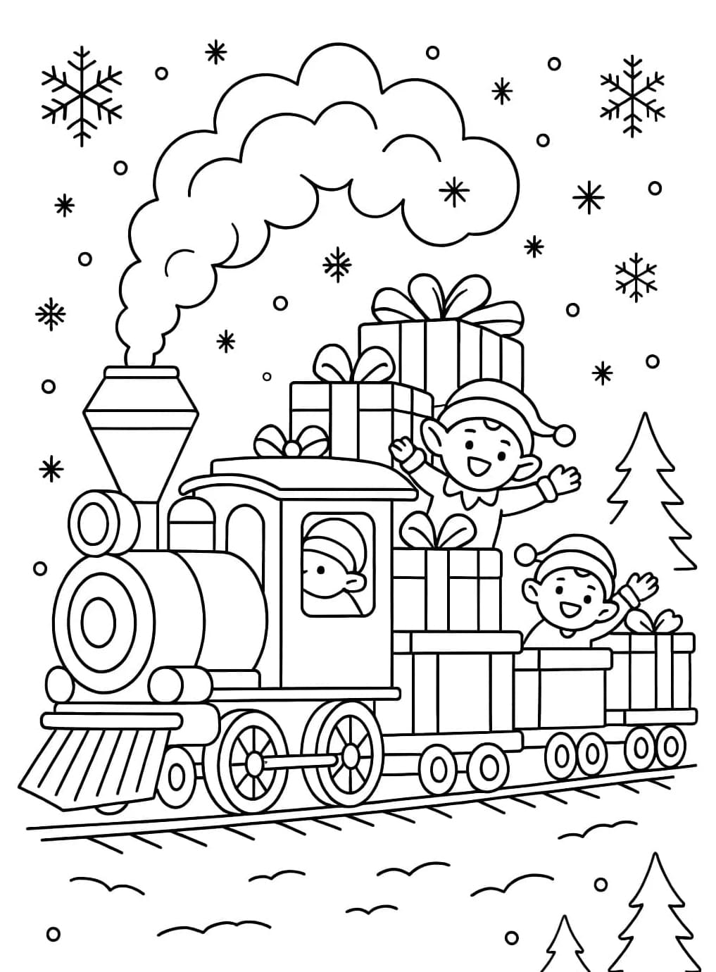 ζωγραφική Χριστουγεννιάτικο τρένο με δώρα