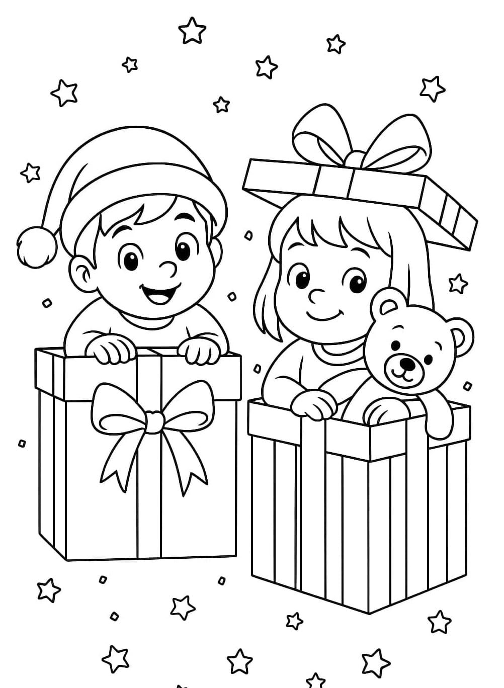 ζωγραφική Ένα χριστουγεννιάτικο δώρο για δύο χαρούμενα παιδιά