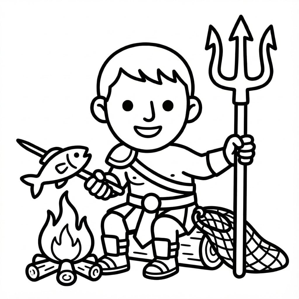 ζωγραφική Μονομάχος μαγειρεύει ψάρια