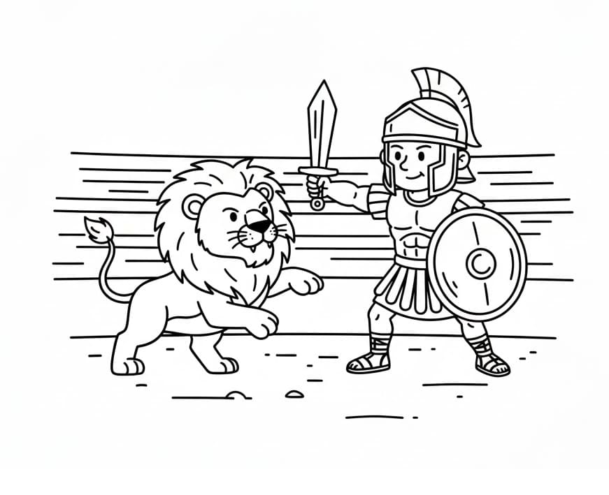 ζωγραφική Μονομάχος με λιοντάρι