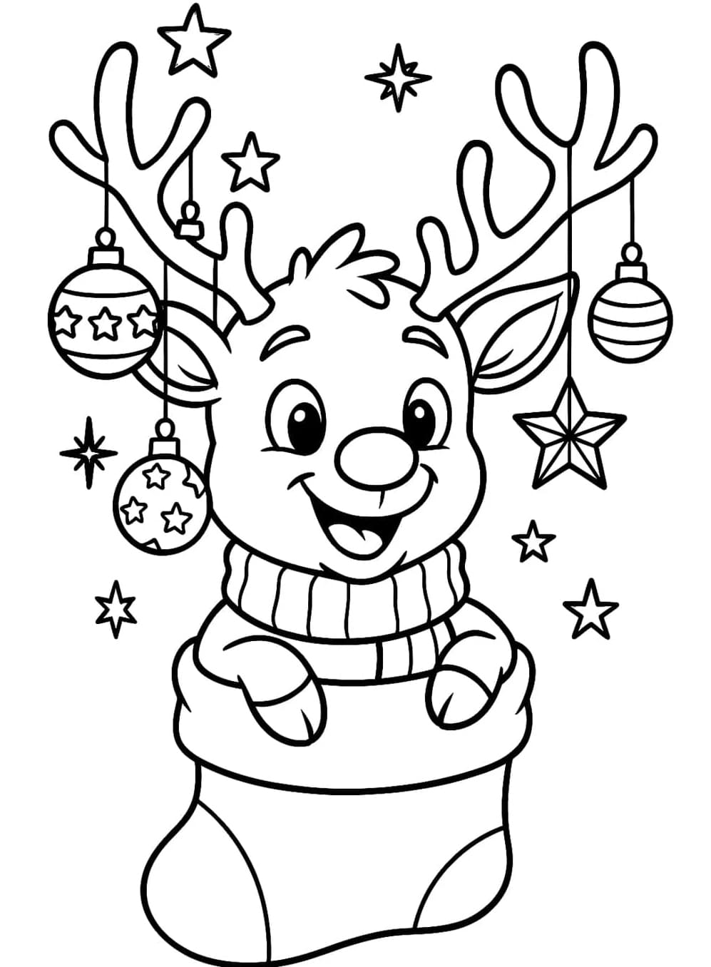 ζωγραφική Ο χαριτωμένος Ρούντολφ κάθεται με μια κάλτσα