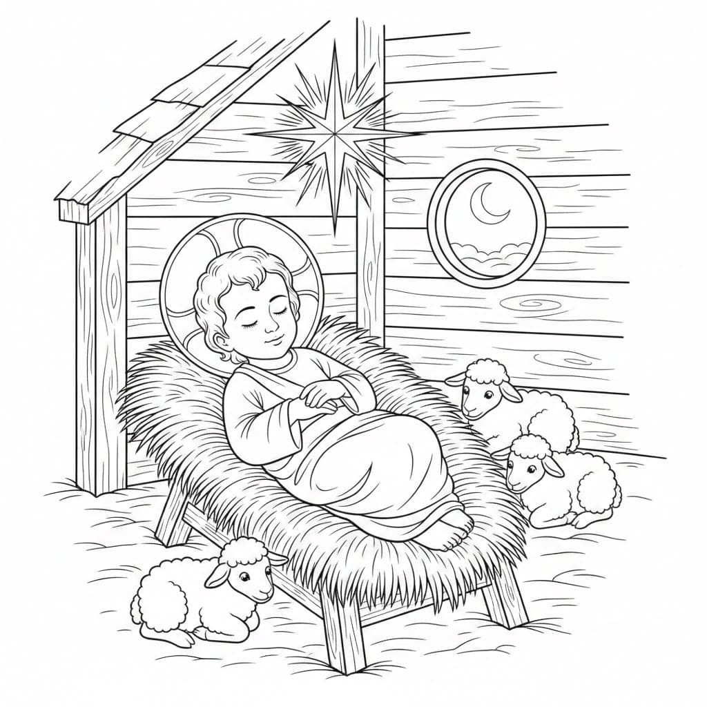 ζωγραφική Ο μικρός Ιησούς γελάει στην κούνια