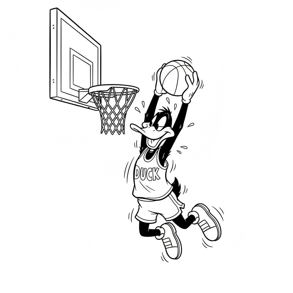ζωγραφική Ο Ντάφι Ντακ παίζει μπάσκετ