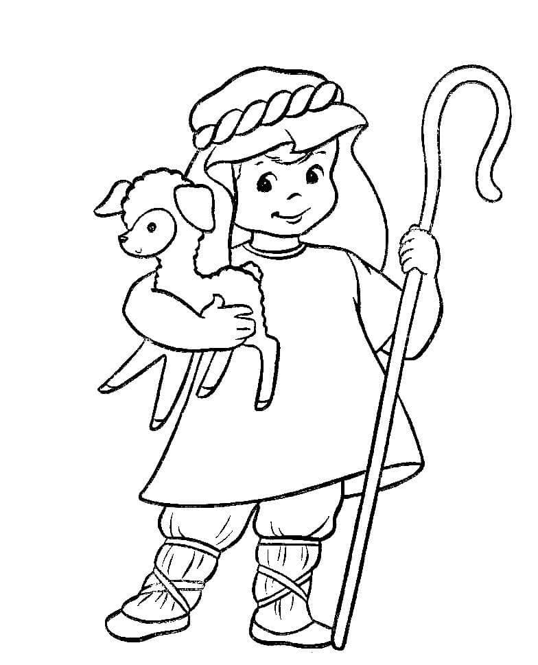 ζωγραφική Βοσκός με ένα αρνί στο χέρι του