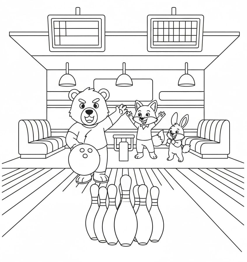 ζωγραφική Αρκούδες που παίζουν μπόουλινγκ