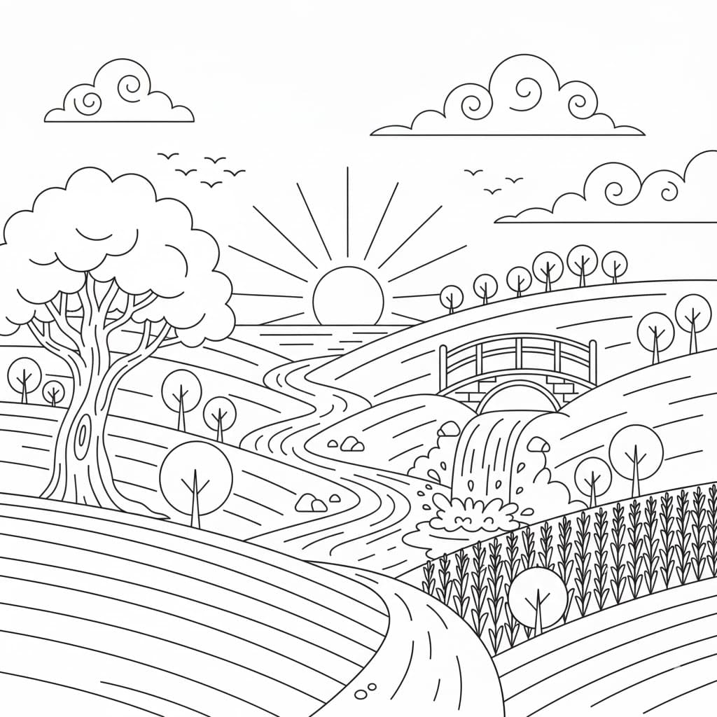 ζωγραφική Δωρεάν εκτύπωση τοπίου για παιδιά