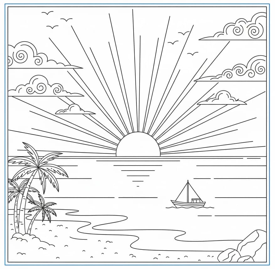 ζωγραφική Ηλιοβασίλεμα στο τοπίο