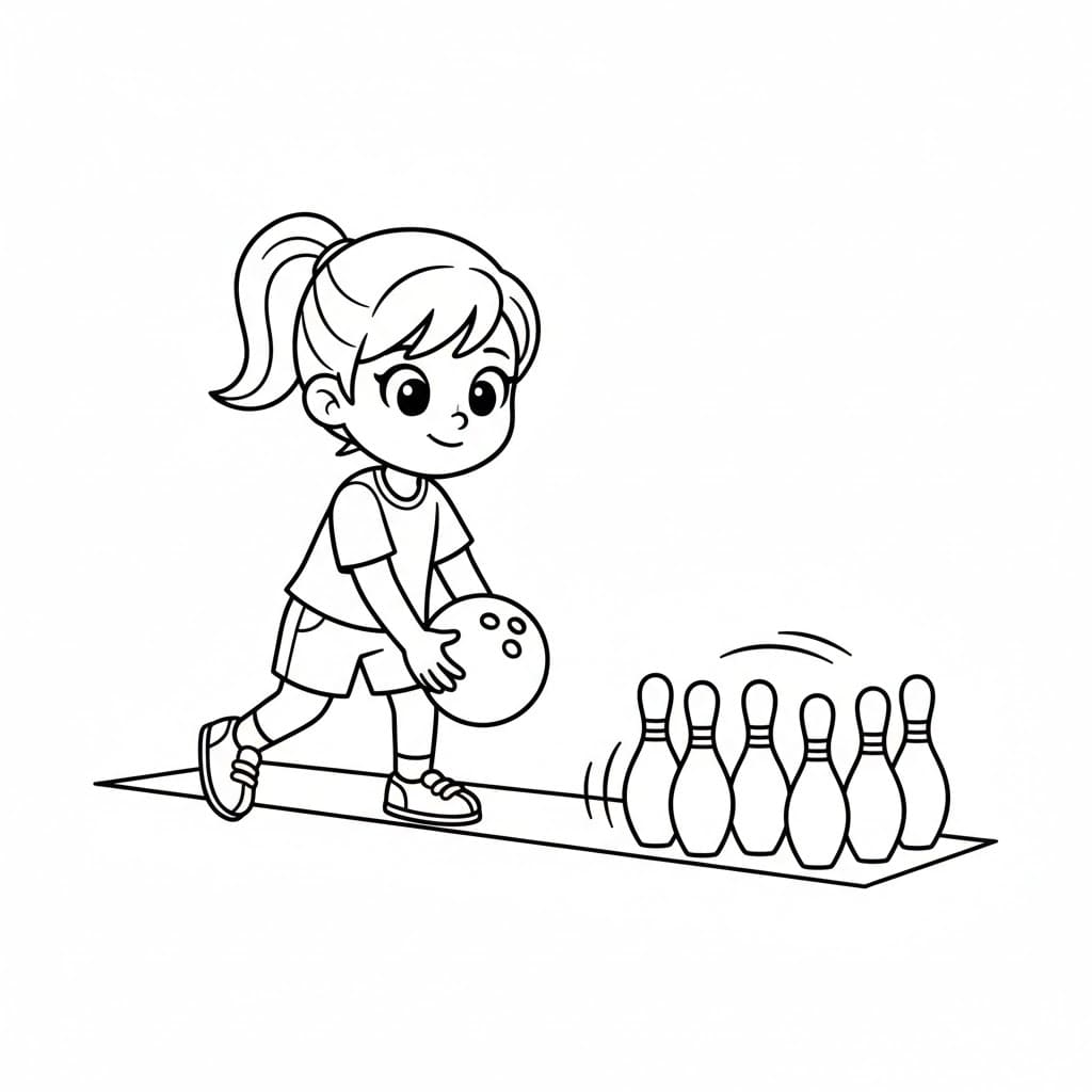ζωγραφική Κορίτσι παίζει μπόουλινγκ