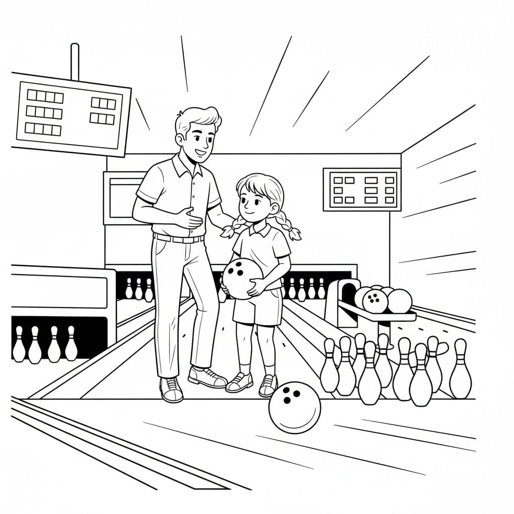 ζωγραφική Κορίτσι που εκπαιδεύεται στο μπόουλινγκ