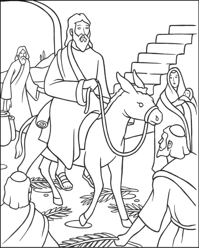 ζωγραφική Ο Ιησούς μπαίνει στην Ιερουσαλήμ καβάλα σε γαϊδούρι