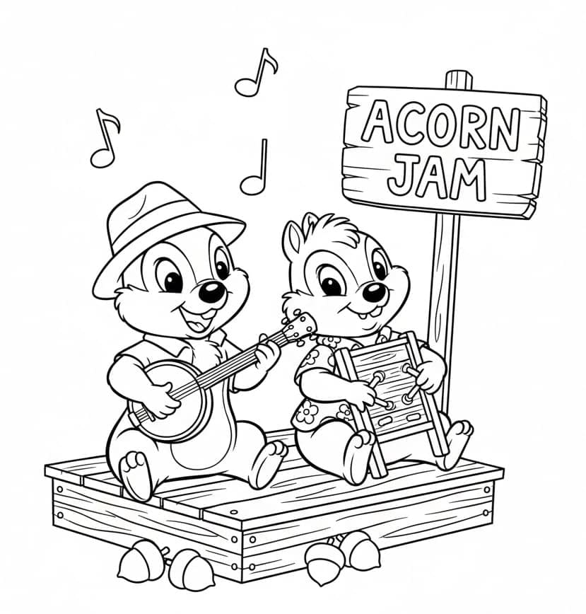 ζωγραφική Ο Τσιπ και ο Ντέιλ τραγουδούν