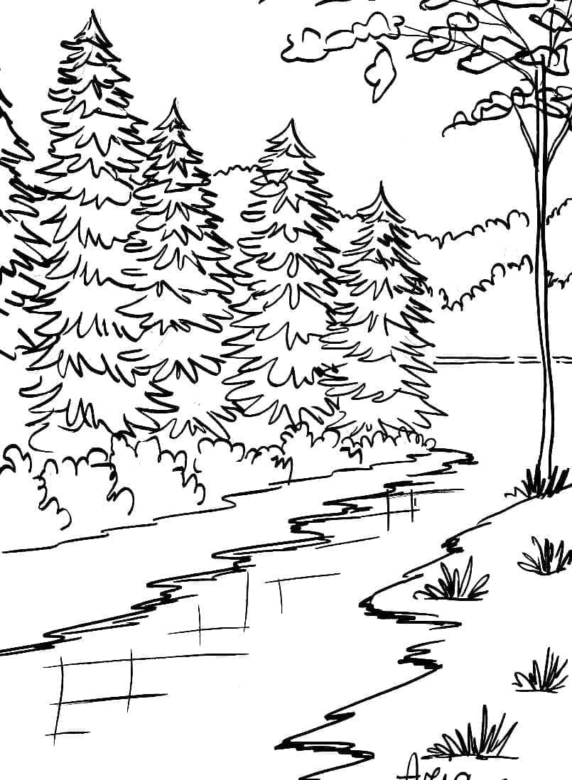 ζωγραφική Όμορφο τοπίο με ποτάμι