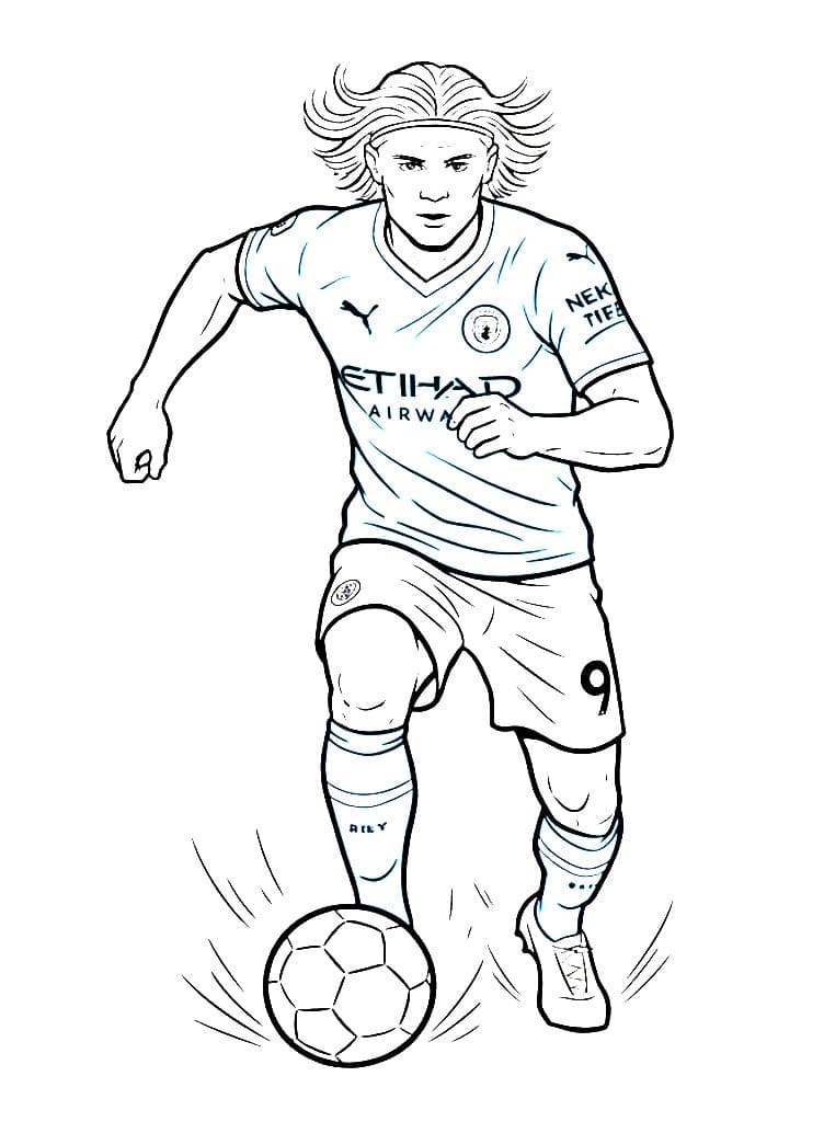 ζωγραφική Έρλινγκ Χάαλαντ που τρέχει με μπάλα