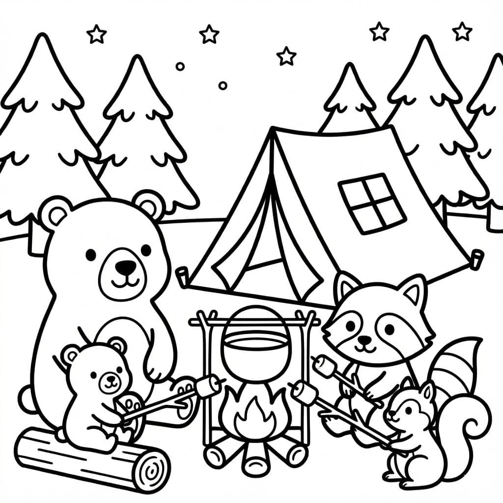 ζωγραφική Κάμπινγκ με μια αρκούδα