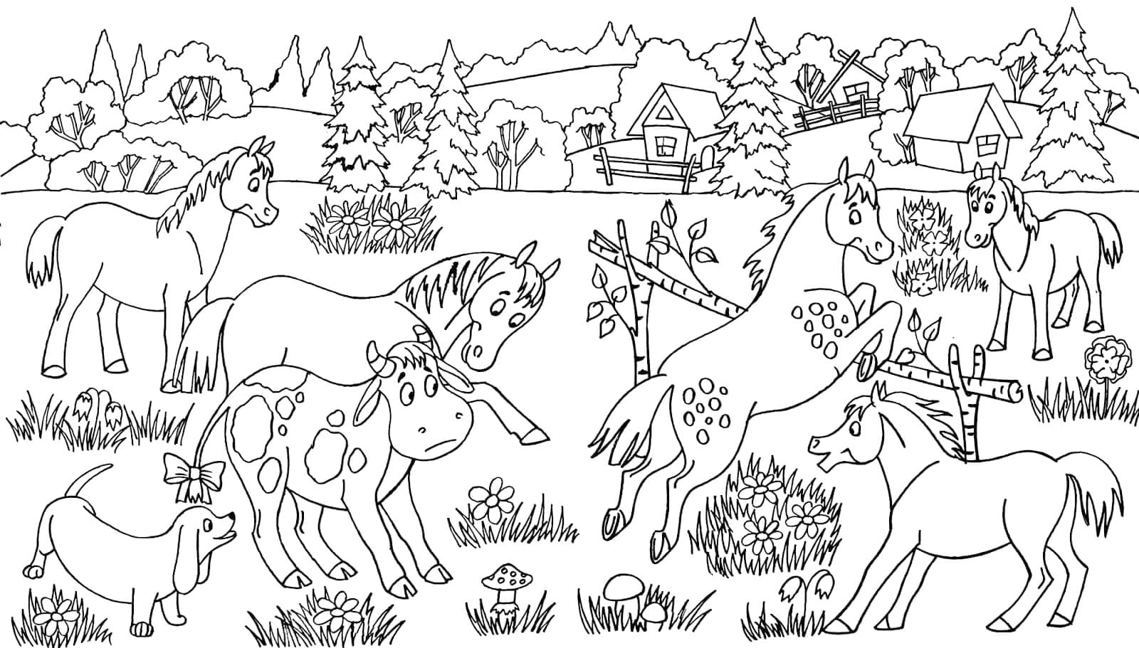 ζωγραφική Άλογα στο αγρόκτημα